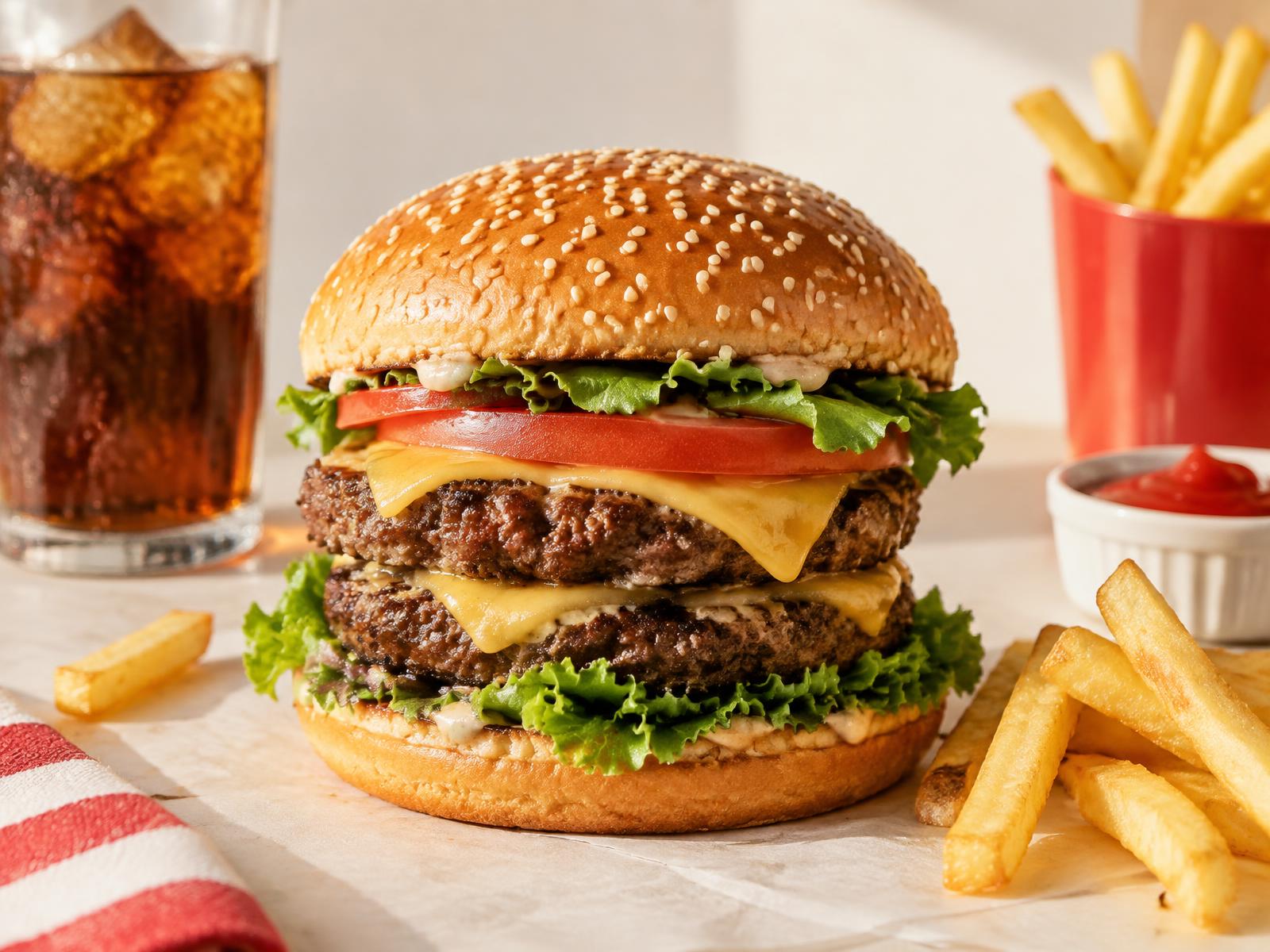 Eftah Special Double Burger loaded with melted cheese, crisp greens and hand-pressed beef patty
